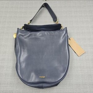 Margot New York Hobo Bag Womens Medium Blue Leather Shoulder Crossbody
